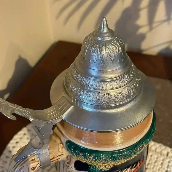 Vintage Lidded Stein Deer Fox Western Germany 9” - Picture 5 of 10